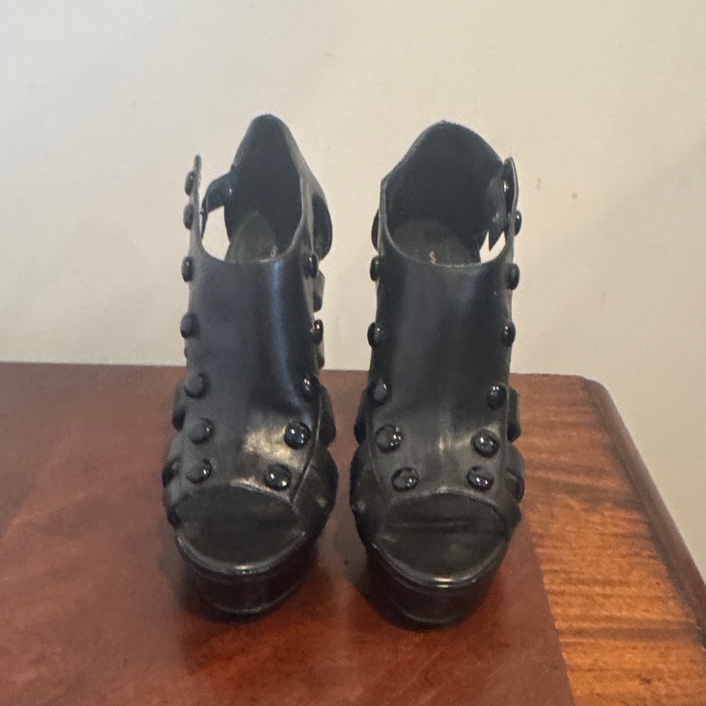 Steven By Steve Madden Black Peep-Toe Heels
